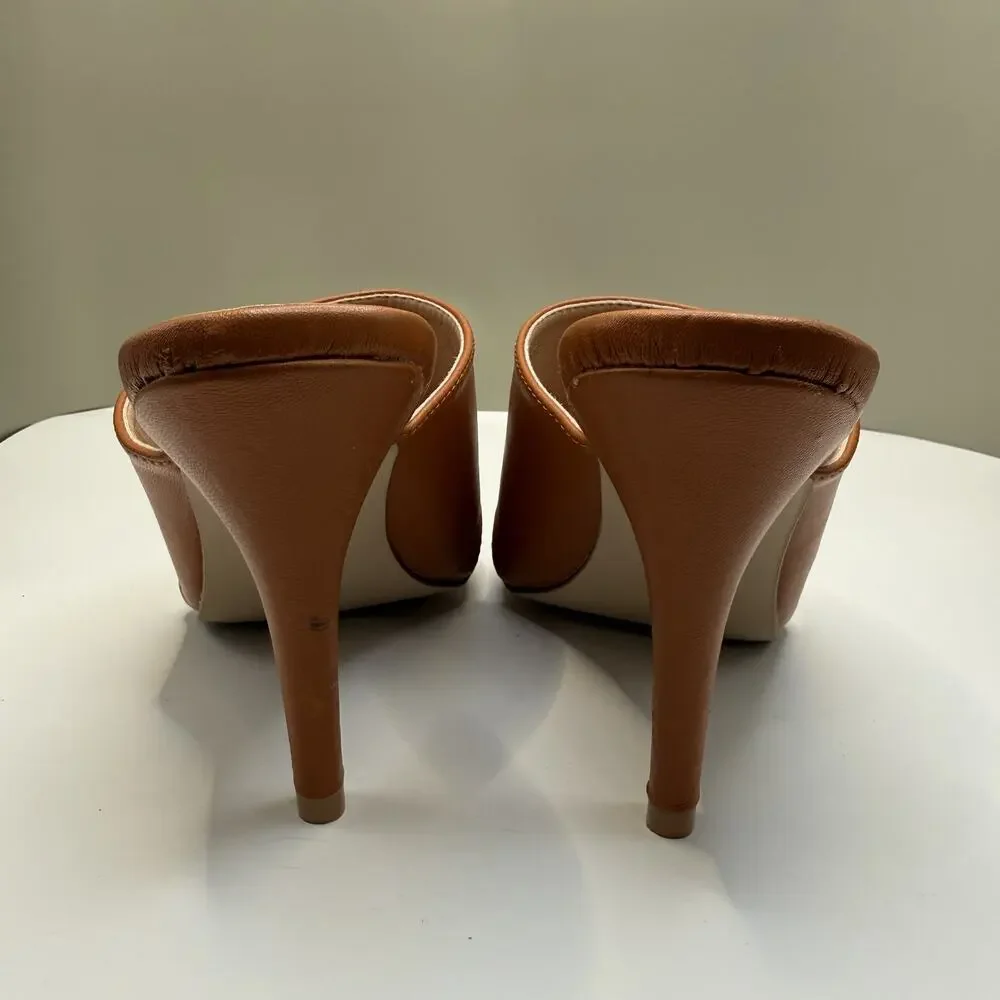 NWOT Rampage brown women's square-toe thong mule sandals slip-on Sz 9